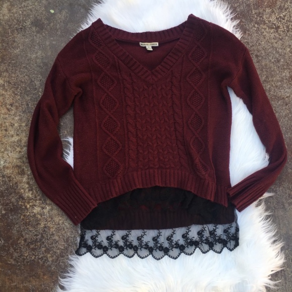 Moral Fiber Maroon Sweater Black Lace